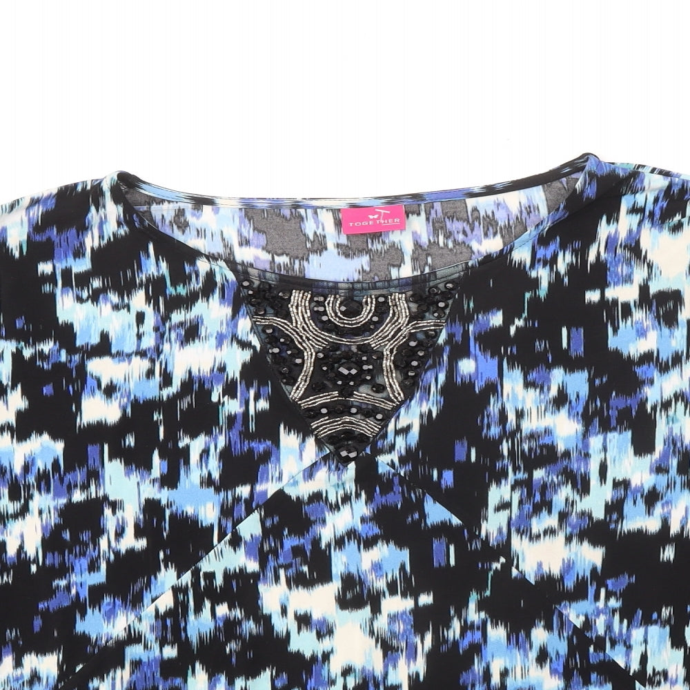 Together Womens Black Geometric Polyester Basic Blouse Size 22 Boat Neck - Embellished Neckline