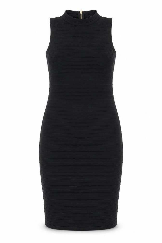Dorothy Perkins Womens Black Polyester Bodycon Size 12 Mock Neck Zip - Textured