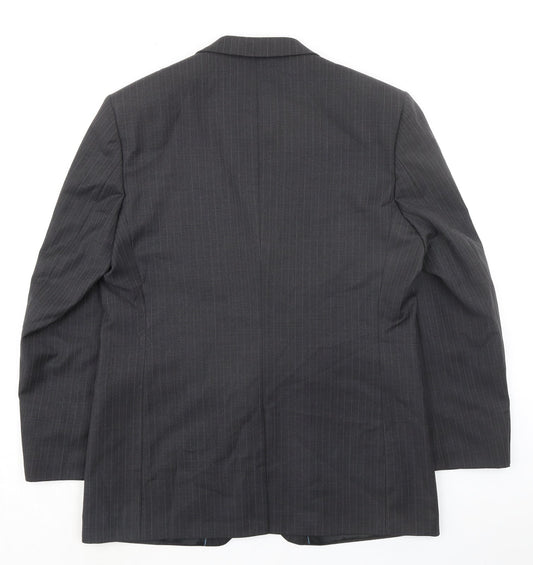 Burton Mens Grey Striped Polyester Jacket Suit Jacket Size 42 Regular