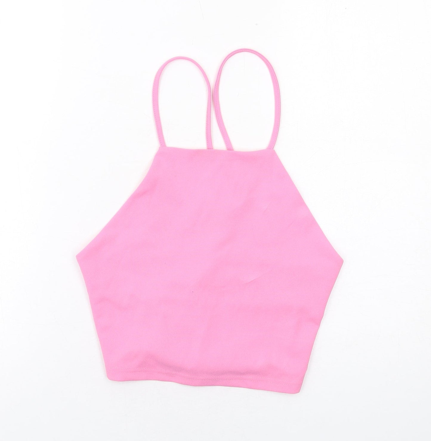 Stradivarius Womens Pink Polyester Cropped Tank Size L Square Neck