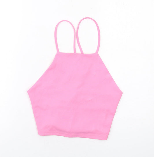 Stradivarius Womens Pink Polyester Cropped Tank Size L Square Neck
