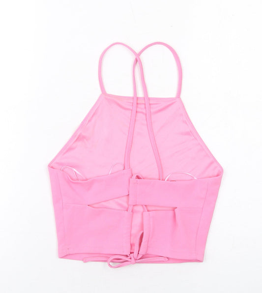 Stradivarius Womens Pink Polyester Cropped Tank Size L Square Neck