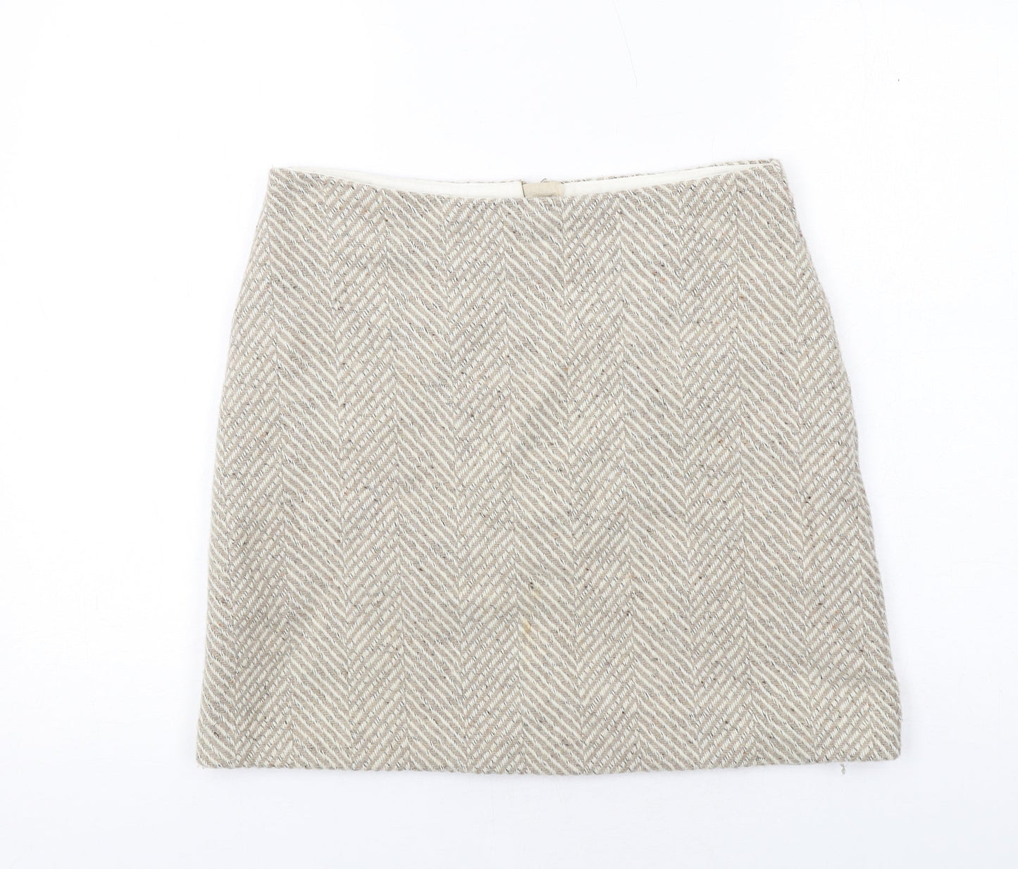 Marks and Spencer Womens Beige Geometric Polyester A-Line Skirt Size 10 Zip