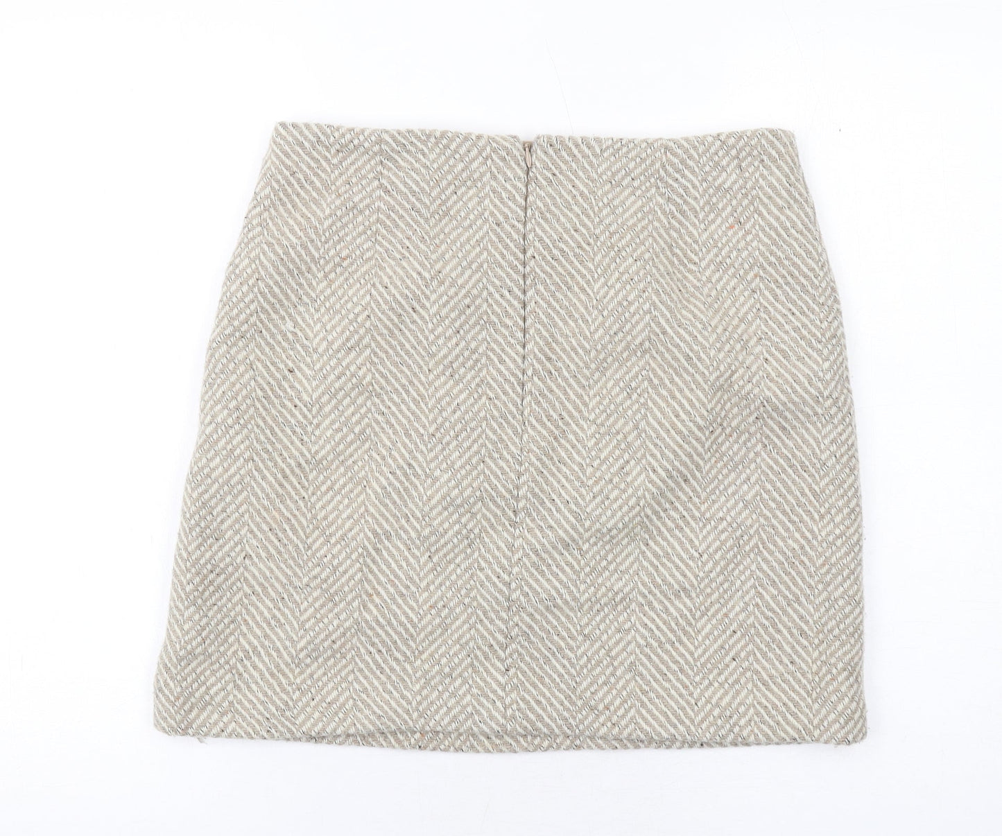 Marks and Spencer Womens Beige Geometric Polyester A-Line Skirt Size 10 Zip