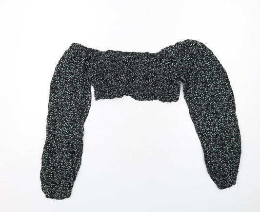 Pull&Bear Womens Black Geometric Viscose Cropped Tank Size M Off the Shoulder