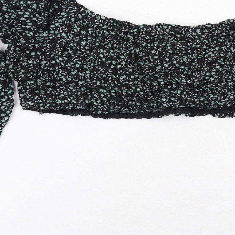 Pull&Bear Womens Black Geometric Viscose Cropped Tank Size M Off the Shoulder