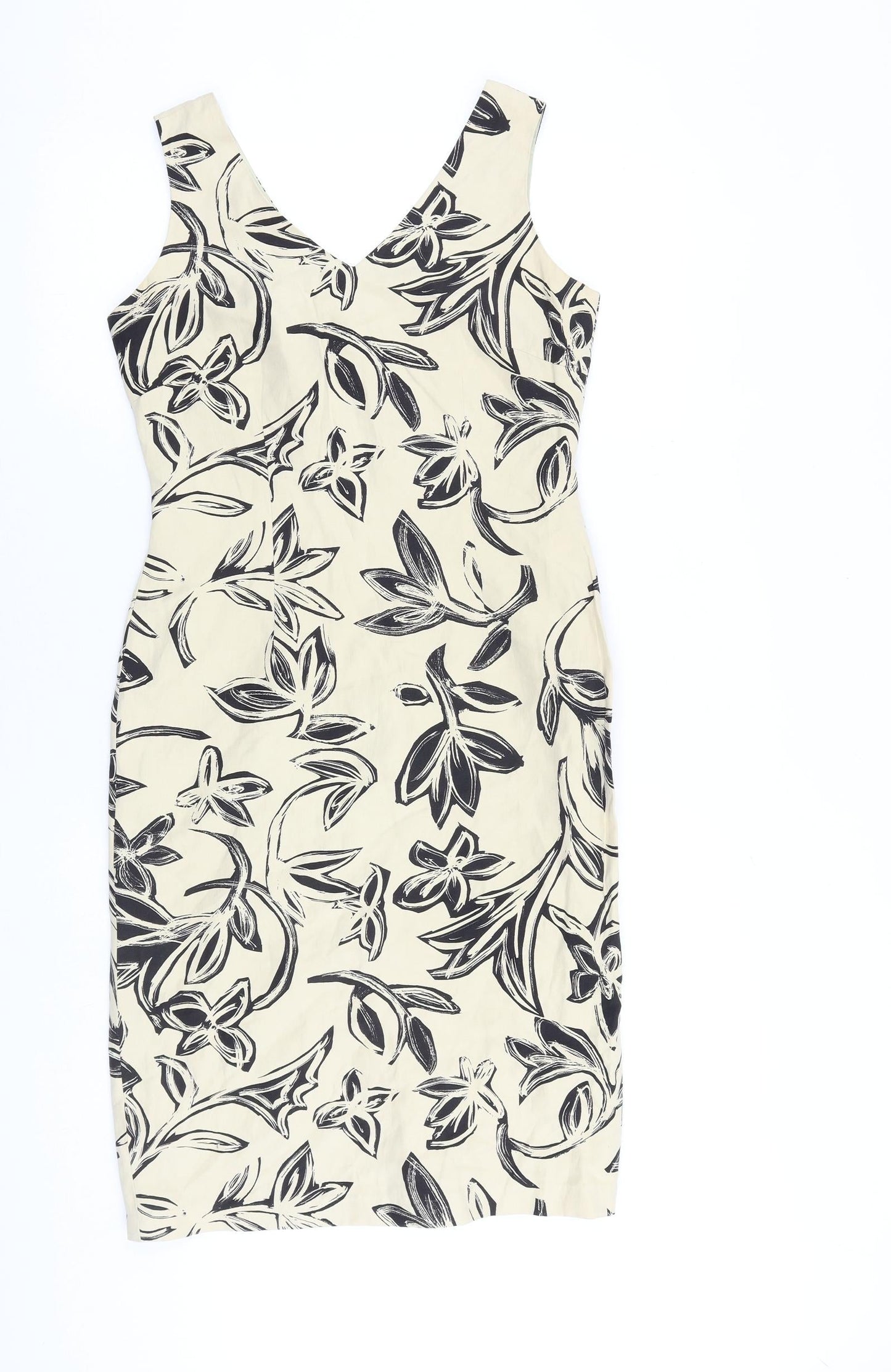 Precis Womens Beige Geometric Silk Shift Size 8 V-Neck Zip