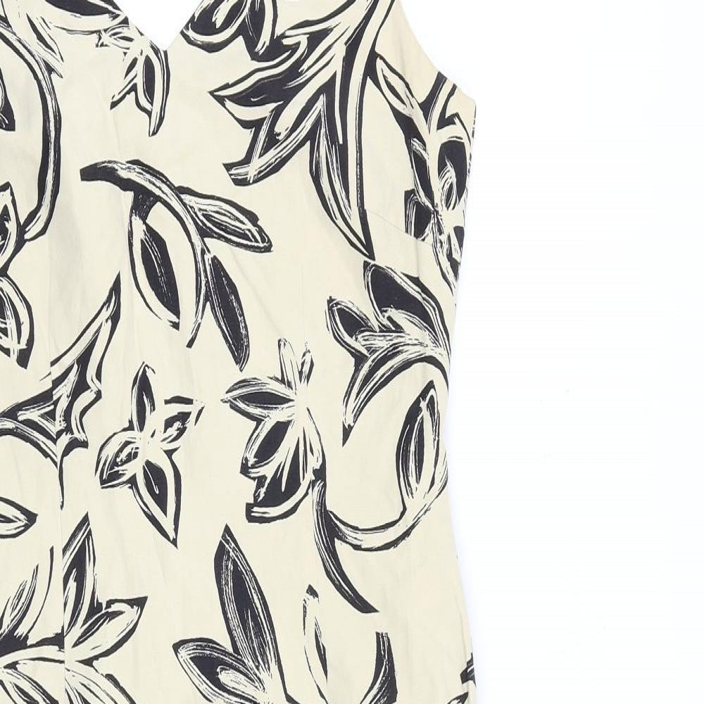 Precis Womens Beige Geometric Silk Shift Size 8 V-Neck Zip