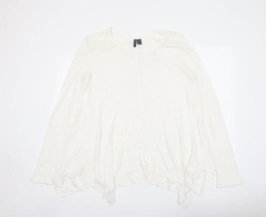 Left of Center Womens Ivory Polyester Basic T-Shirt Size M Boat Neck - Asymmetric Hem