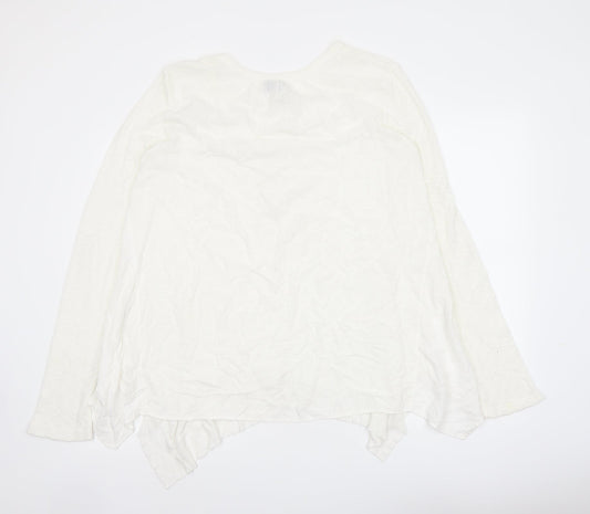 Left of Center Womens Ivory Polyester Basic T-Shirt Size M Boat Neck - Asymmetric Hem