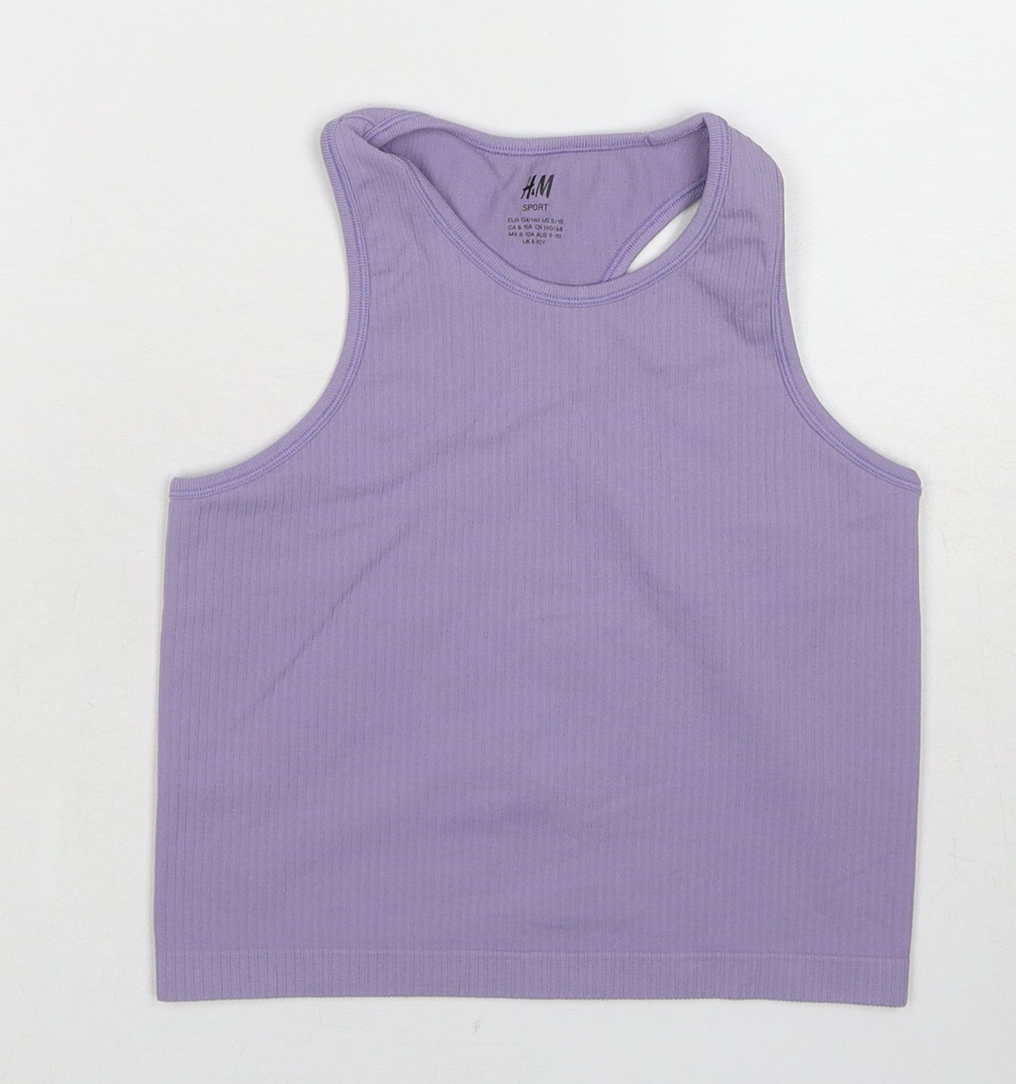 H&M Girls Purple Polyamide Basic Tank Size 8-9 Years Round Neck Pullover - 8-10 Years