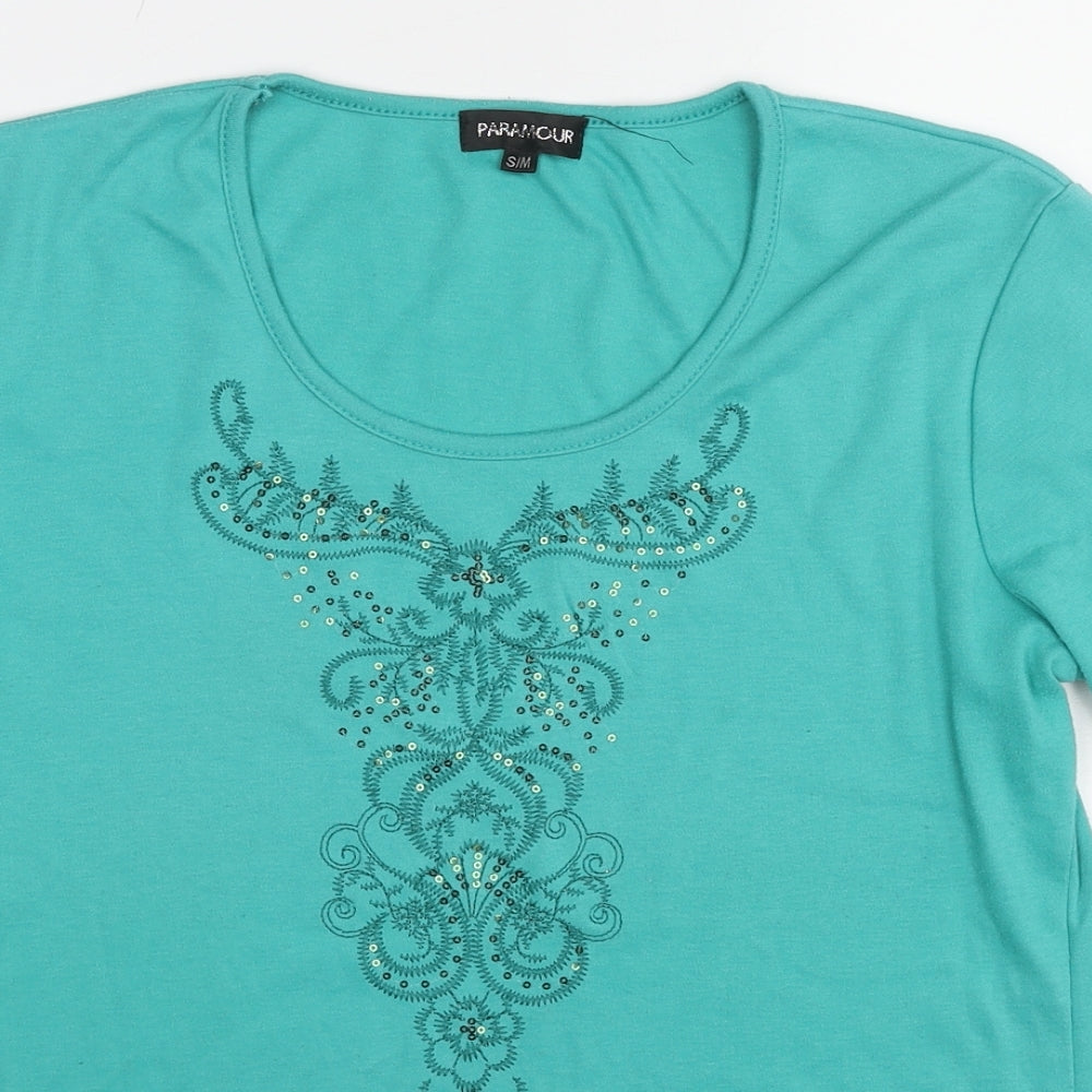 Paramour Womens Green Polyester Basic T-Shirt Size S Scoop Neck - Size S-M