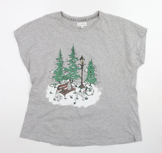 Linea Womens Grey Cotton Basic T-Shirt Size M Round Neck - Dalmatian Dogs