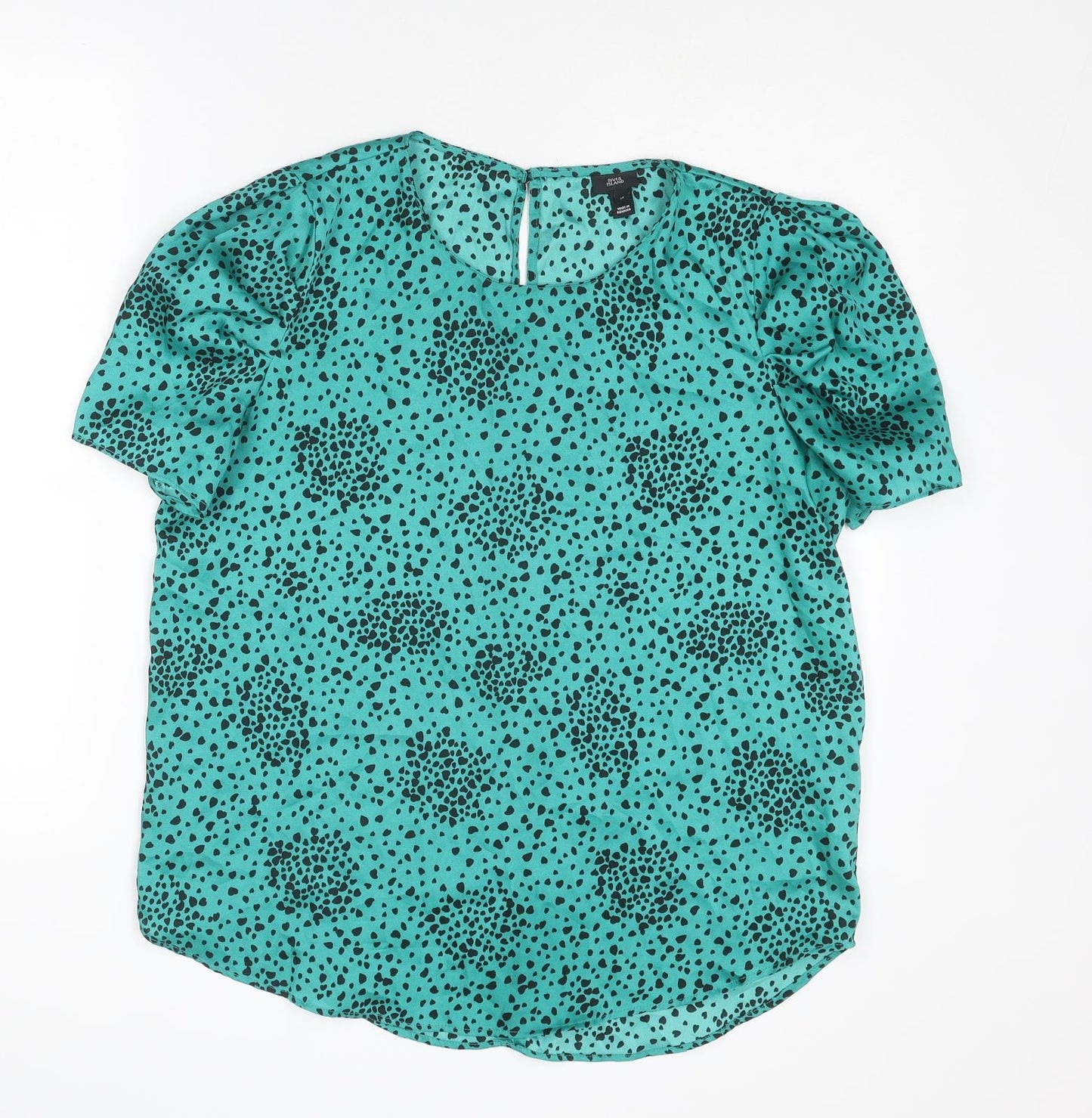 River Island Womens Green Animal Print Polyester Basic Blouse Size 14 Round Neck