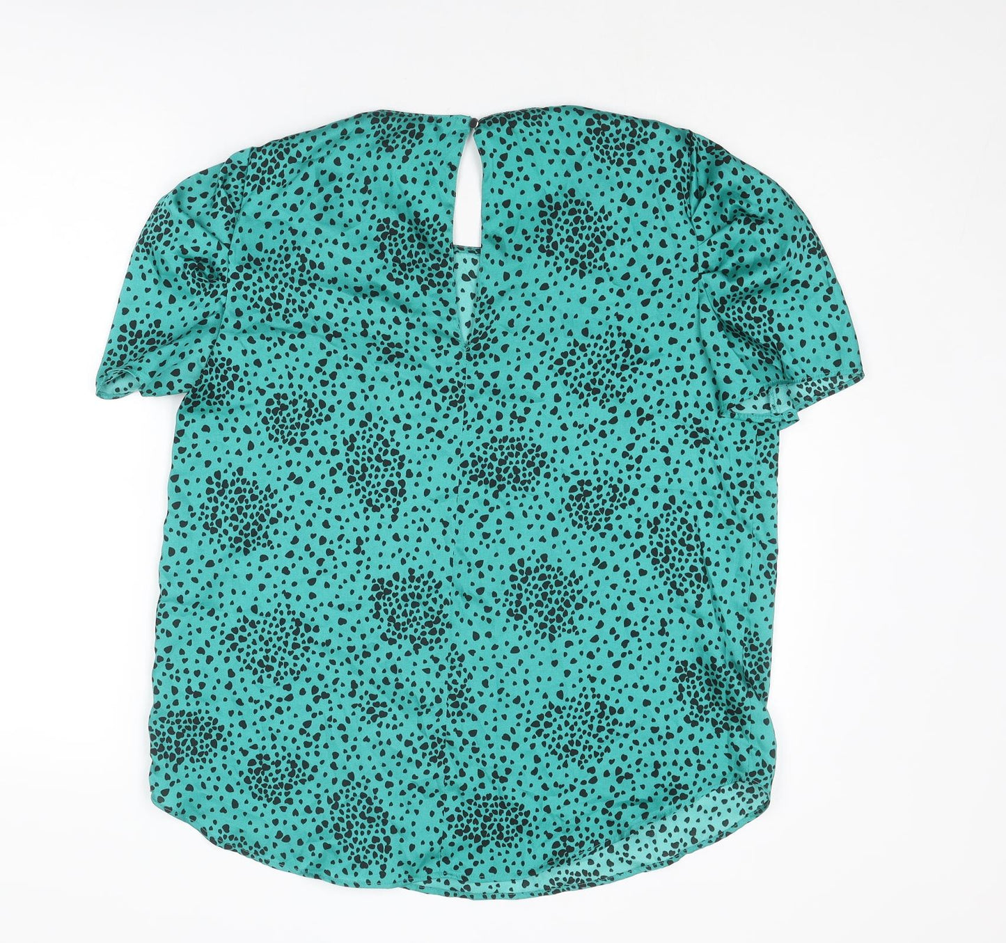 River Island Womens Green Animal Print Polyester Basic Blouse Size 14 Round Neck