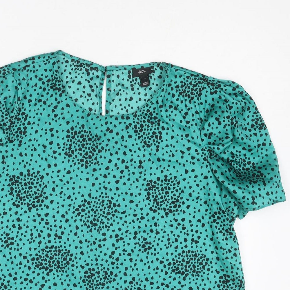 River Island Womens Green Animal Print Polyester Basic Blouse Size 14 Round Neck