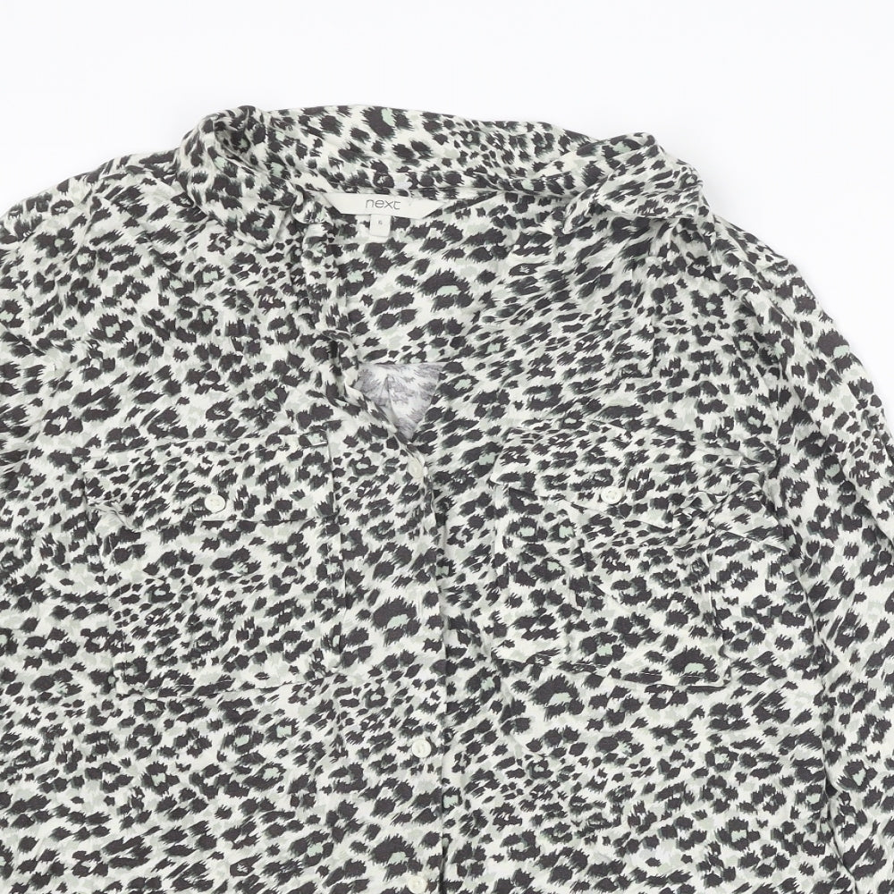 NEXT Womens Multicoloured Animal Print Viscose Basic Button-Up Size 6 Collared - Leopard Print