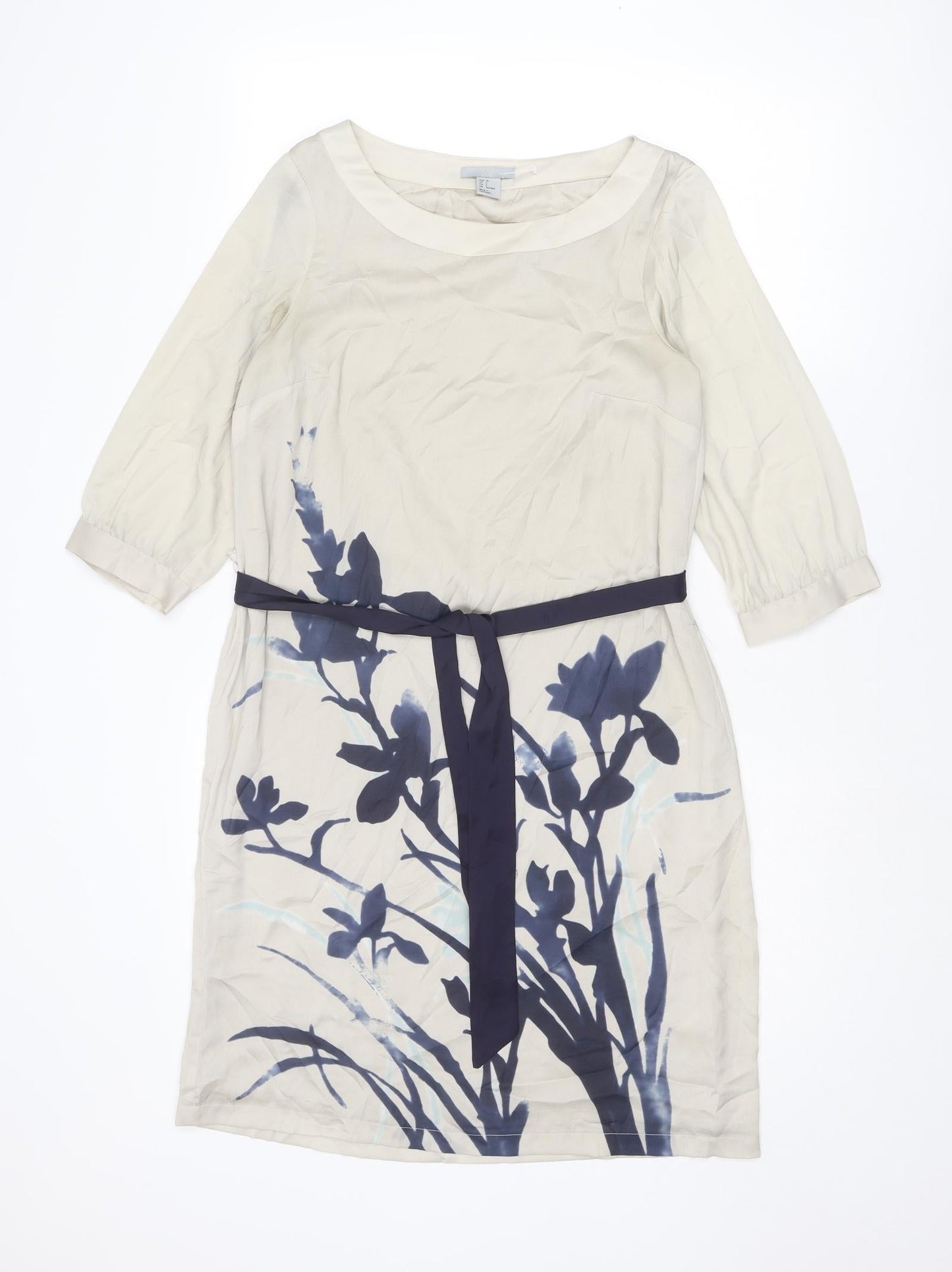 H&M Womens Grey Floral Polyester Shift Size 8 Boat Neck Pullover