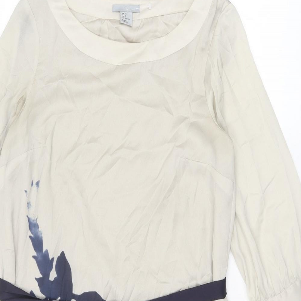 H&M Womens Grey Floral Polyester Shift Size 8 Boat Neck Pullover