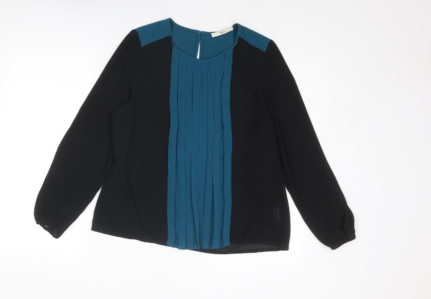Klass Womens Black Polyester Basic Blouse Size 12 Round Neck