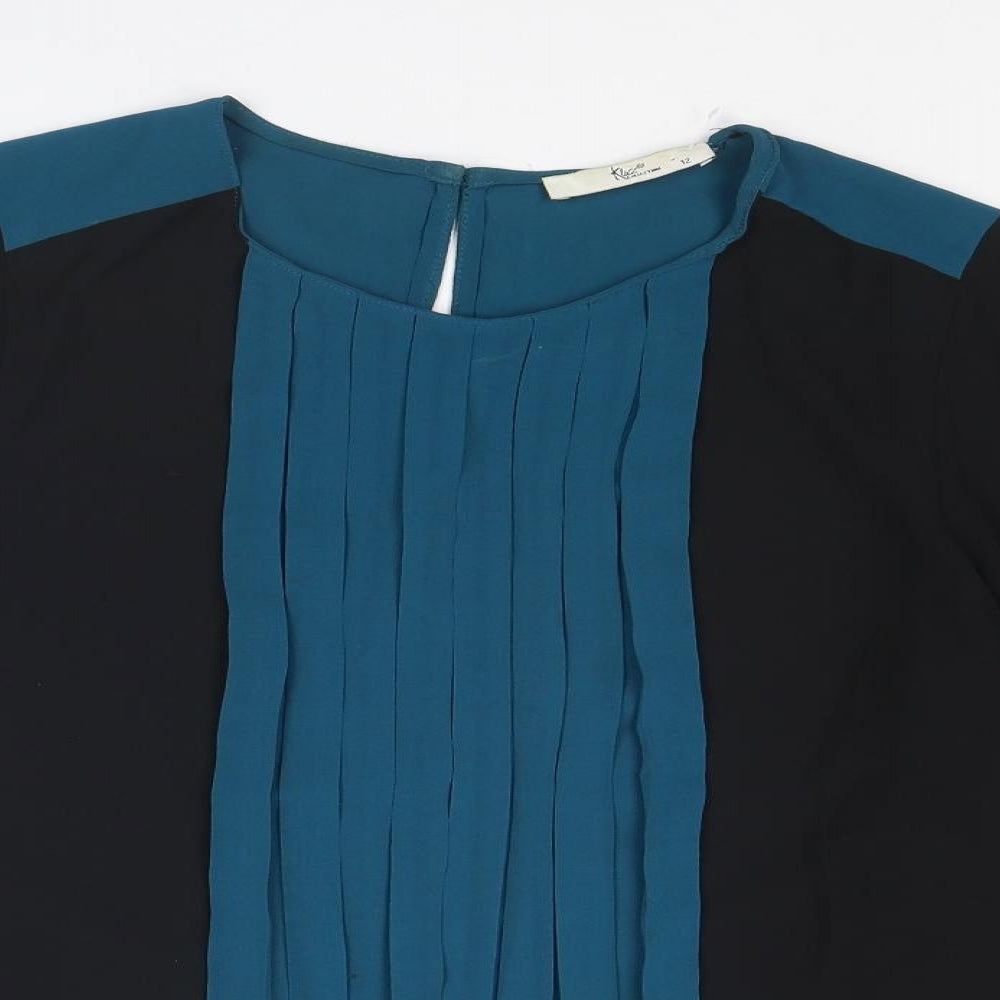 Klass Womens Black Polyester Basic Blouse Size 12 Round Neck
