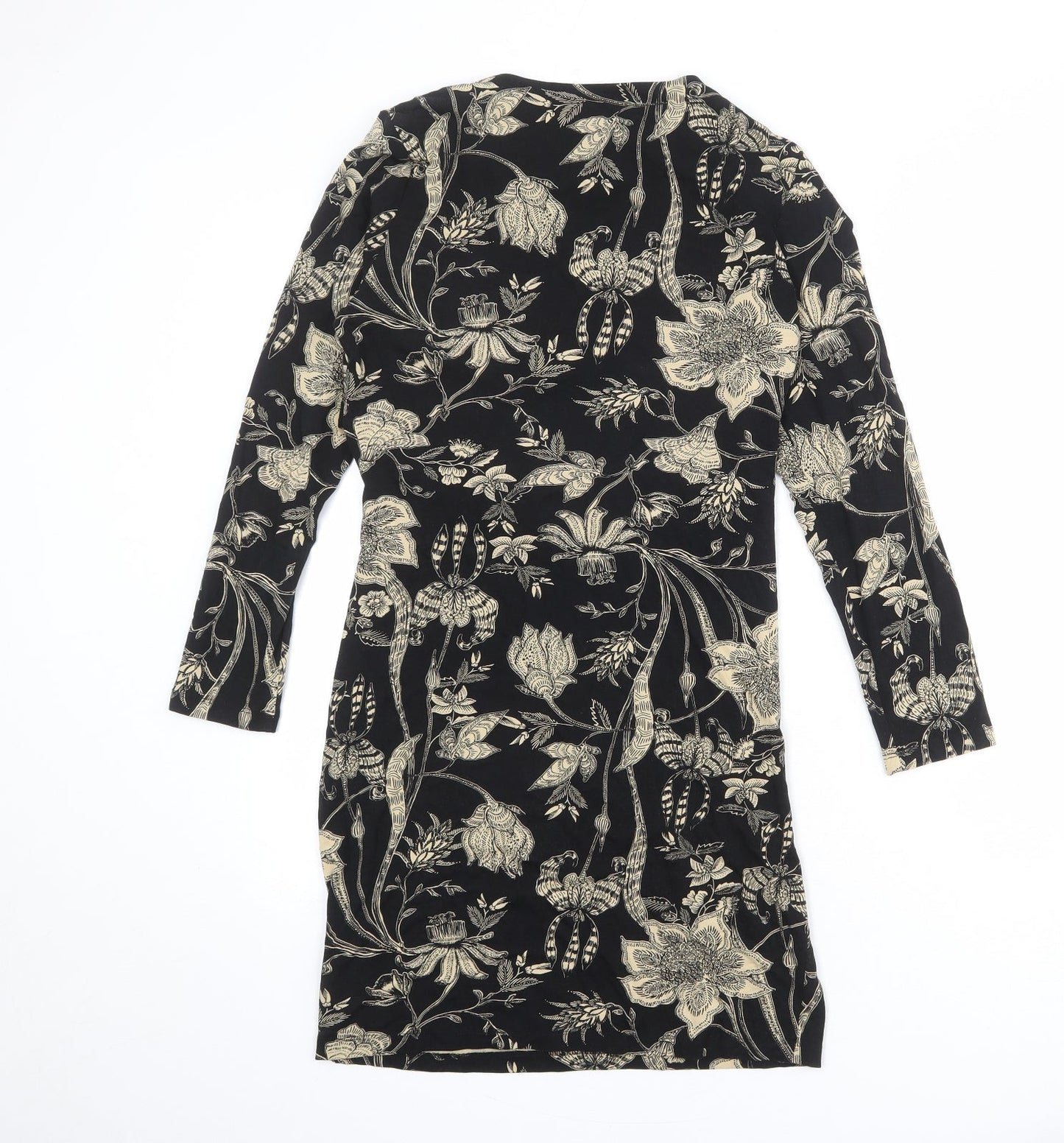 Marks and Spencer Womens Black Floral Viscose Sheath Size 10 Round Neck Pullover
