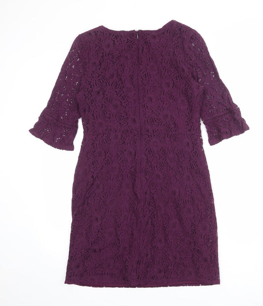 Oasis Womens Purple Cotton Sheath Size M Boat Neck Zip