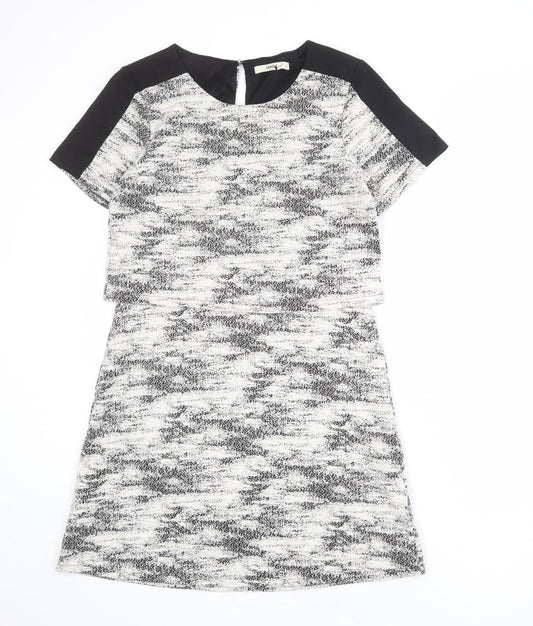 Oasis Womens Ivory Geometric Cotton Shift Size M Round Neck Pullover