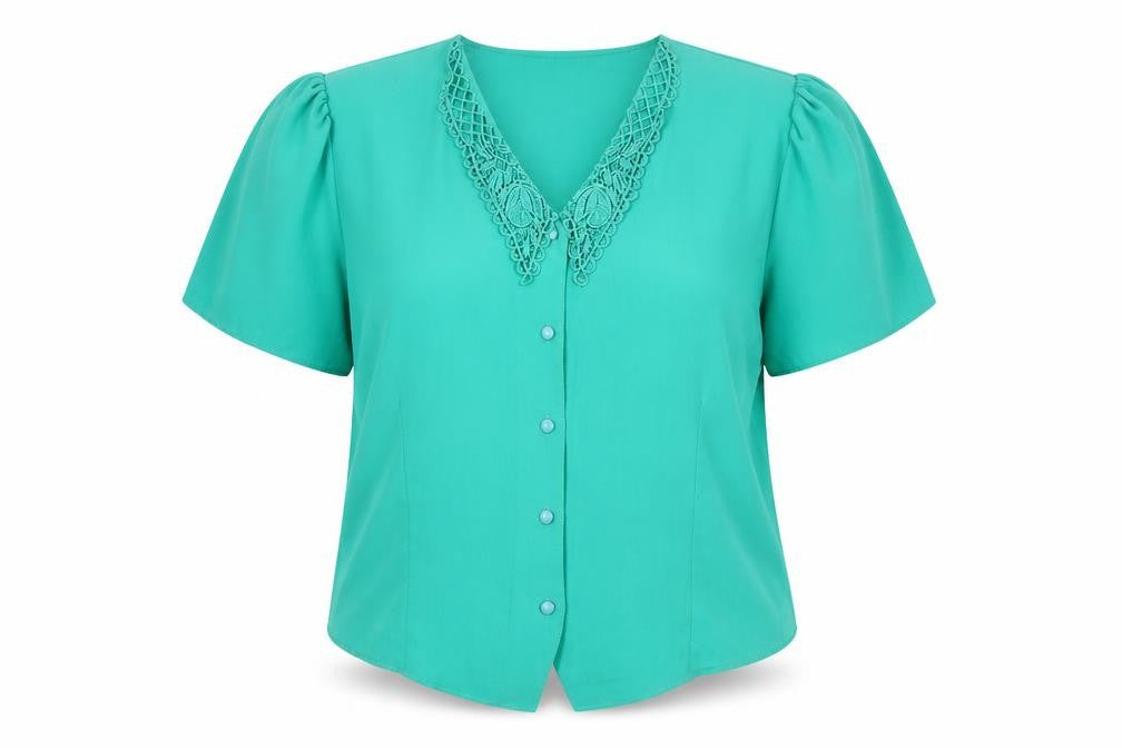 Your Sixth Sense Womens Green Polyester Basic Button-Up Size 16 V-Neck