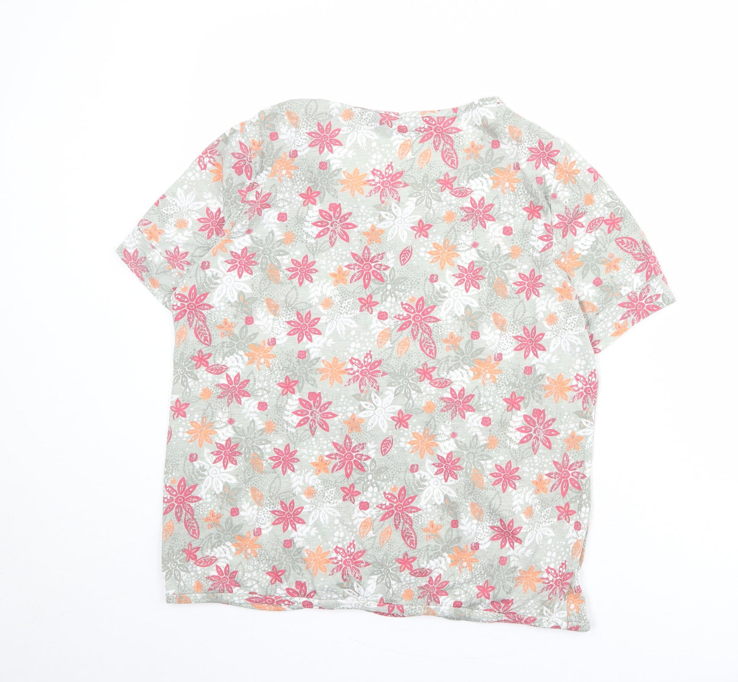 Bonmarché Womens Green Floral Polyester Basic Blouse Size 14 Round Neck