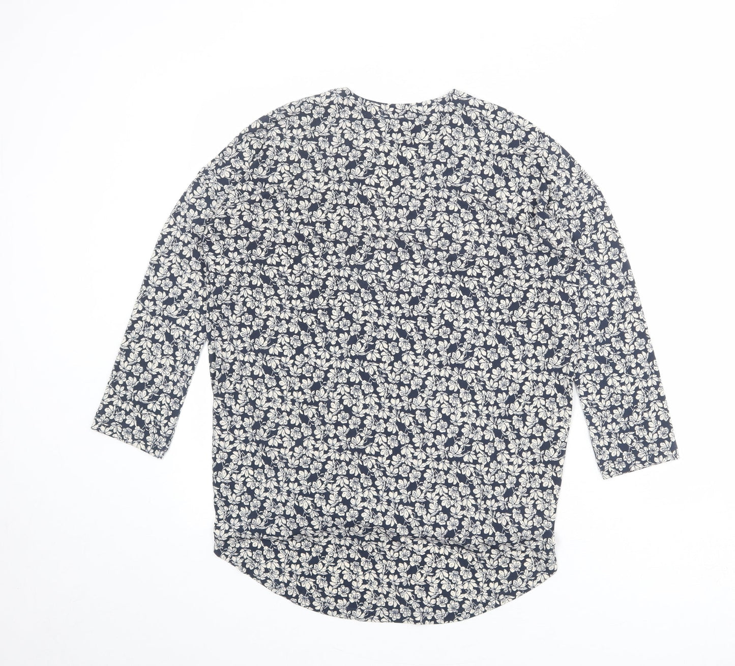 Tahari Womens Blue Floral Polyester Basic Blouse Size S V-Neck