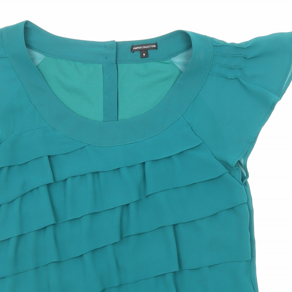 Marks and Spencer Womens Green Polyester Basic Blouse Size 8 Boat Neck - Ruffle Sleeve