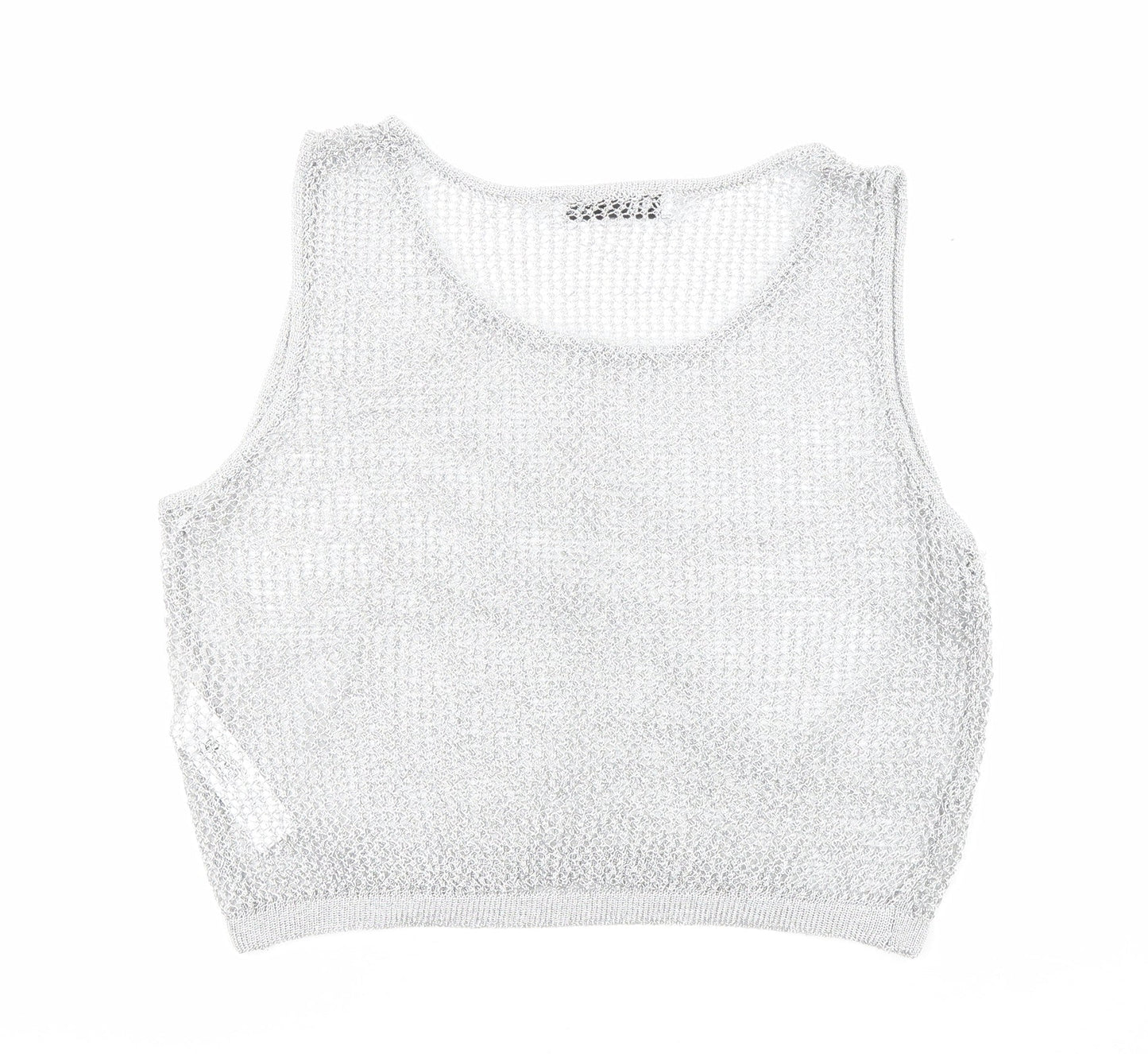 Zara Womens Silver Viscose Cropped Tank Size M Boat Neck