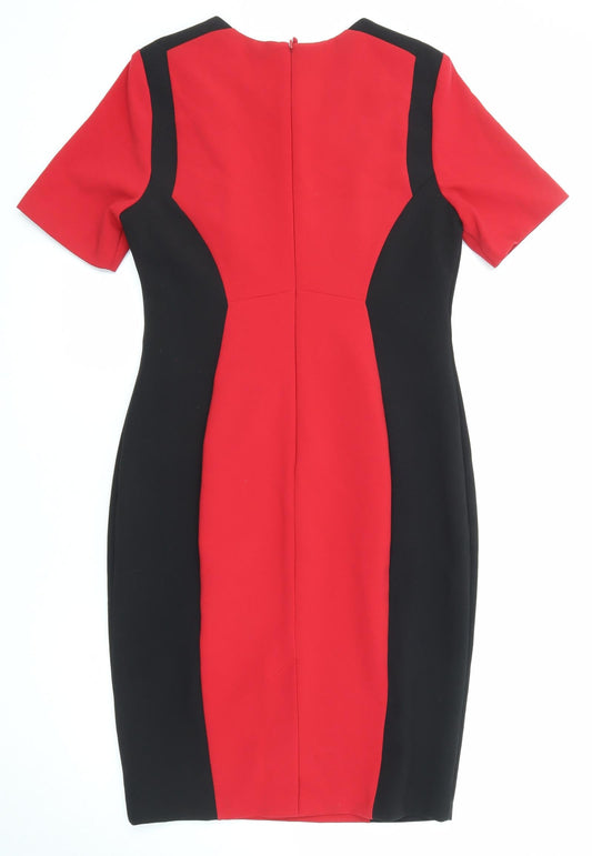 Marks and Spencer Womens Red Polyester Shift Size 10 Round Neck Zip
