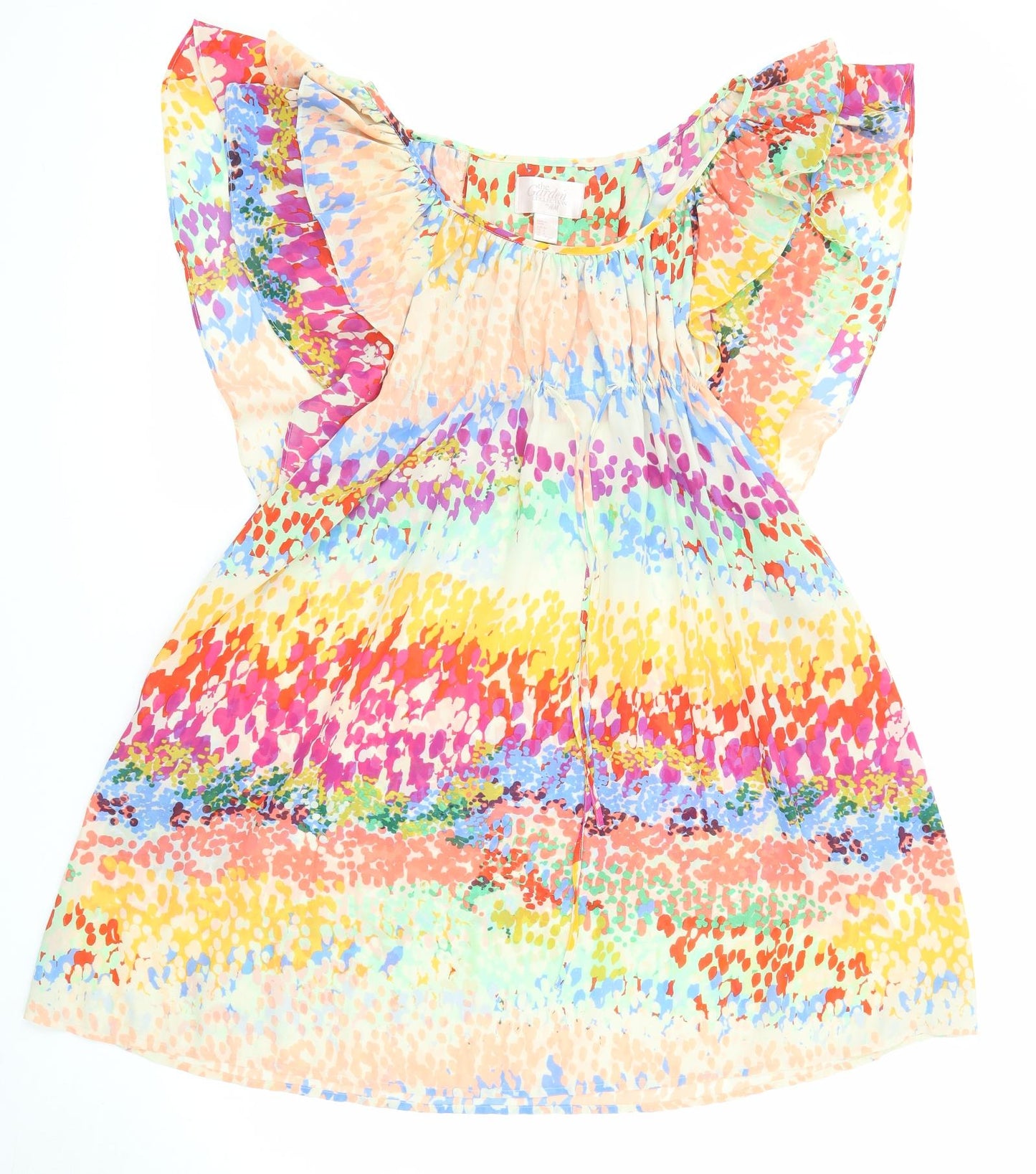 H&M Womens Multicoloured Geometric Polyester A-Line Size 6 Boat Neck Pullover - Butterfly Sleeves