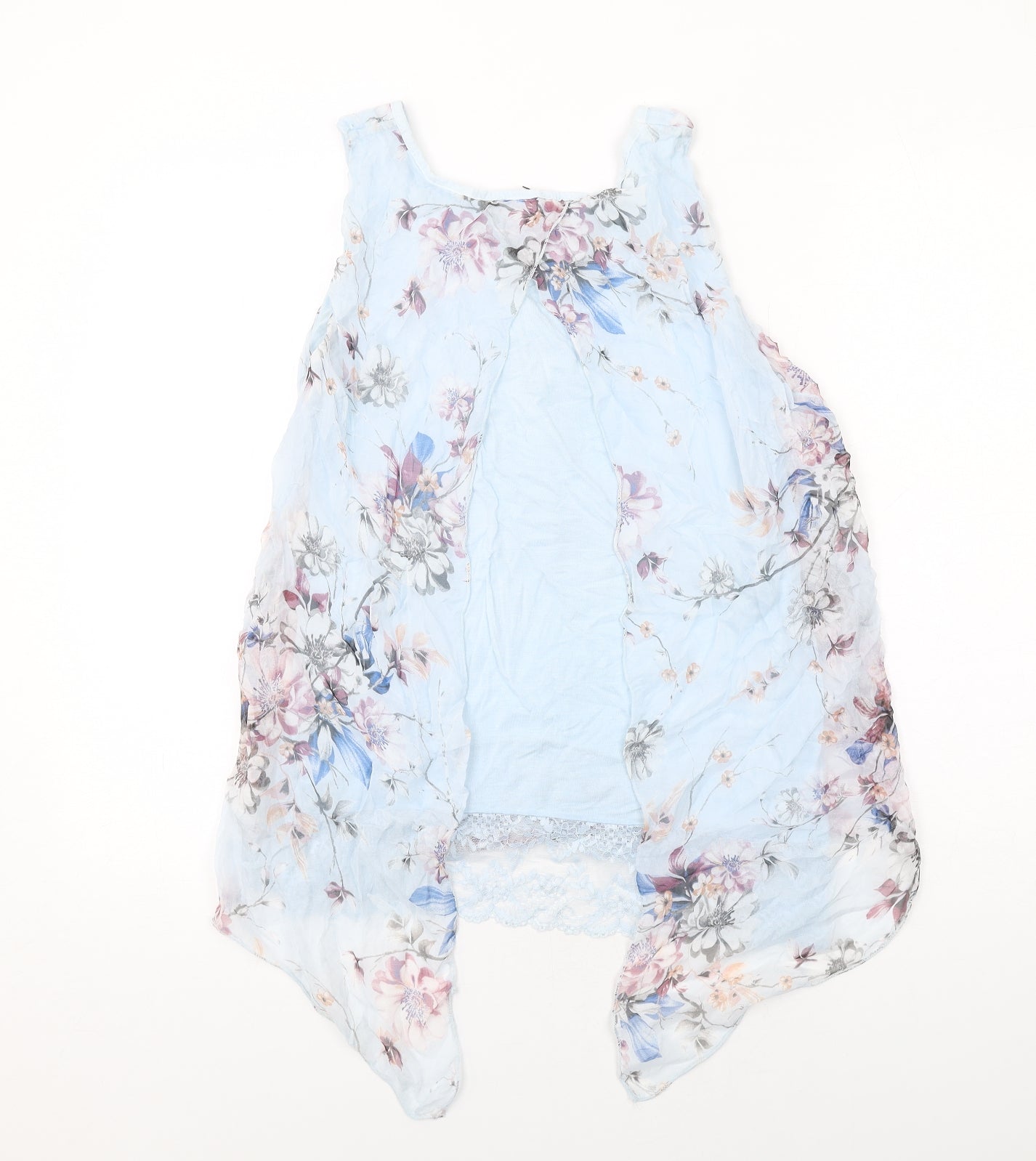 Giusy Womens Blue Floral Polyester Basic Tank Size M Boat Neck - Asymmetric