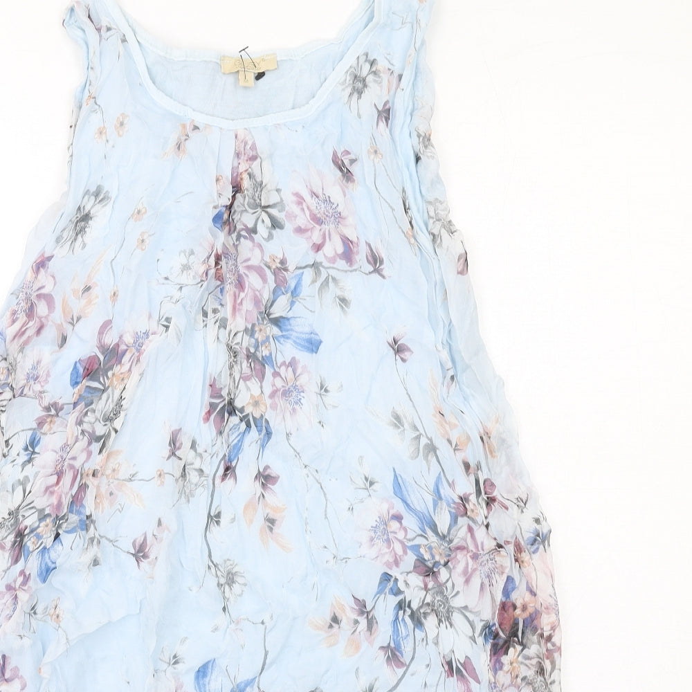 Giusy Womens Blue Floral Polyester Basic Tank Size M Boat Neck - Asymmetric