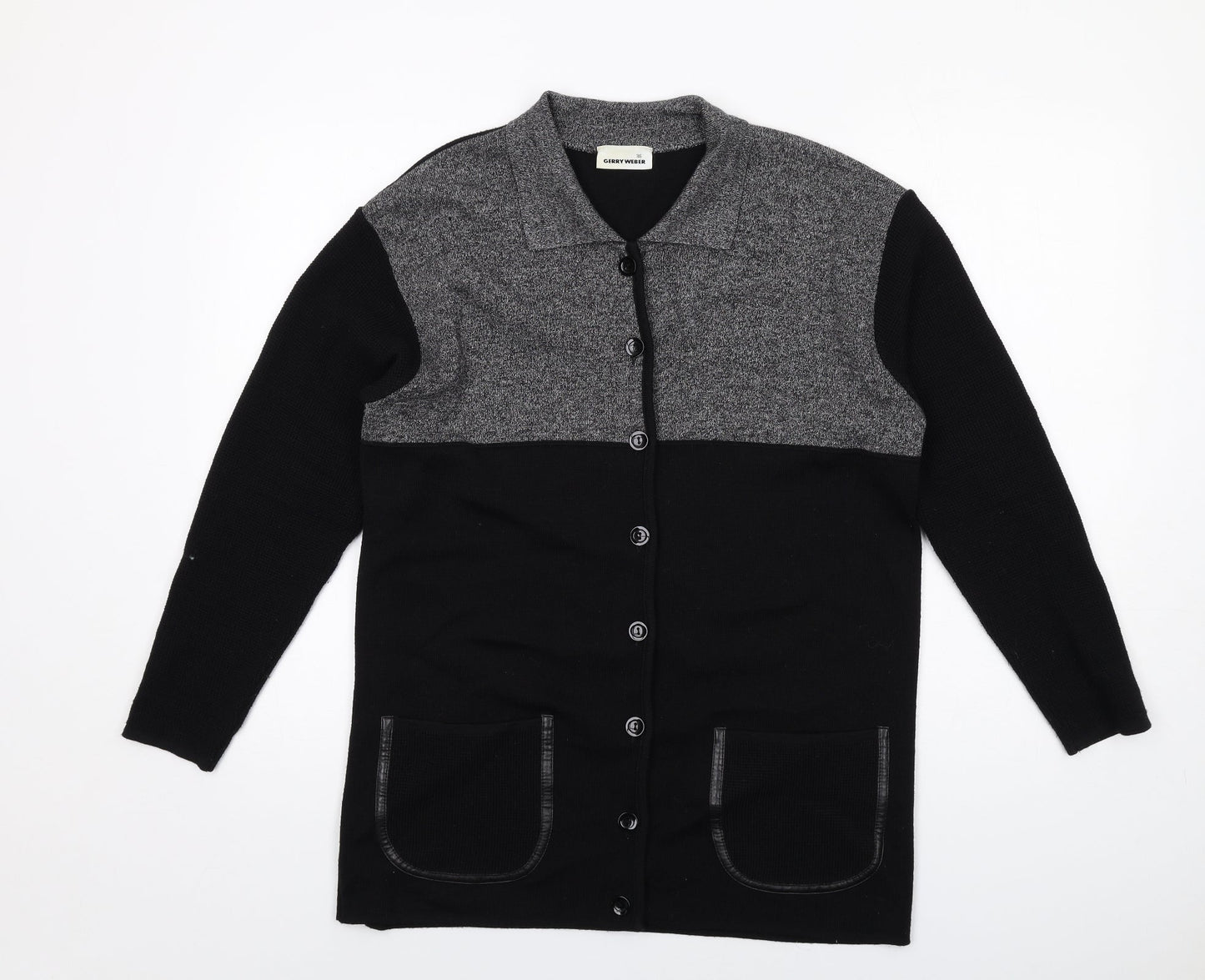 Gerry Weber Womens Black Collared Wool Cardigan Jumper Size 8