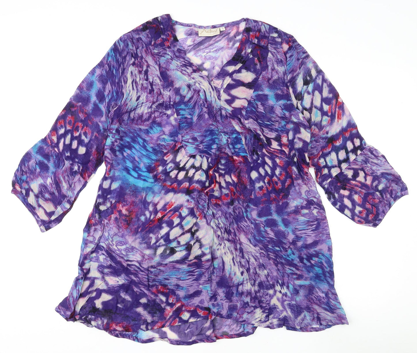 Adini Womens Purple Geometric Viscose Basic Blouse Size S V-Neck