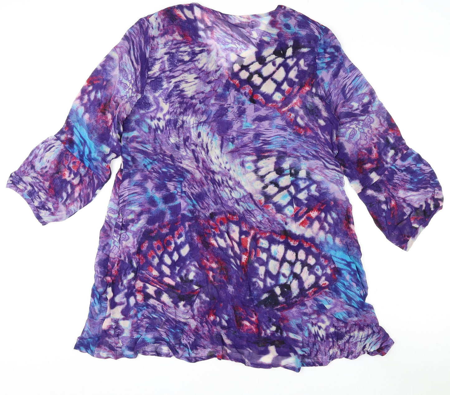 Adini Womens Purple Geometric Viscose Basic Blouse Size S V-Neck
