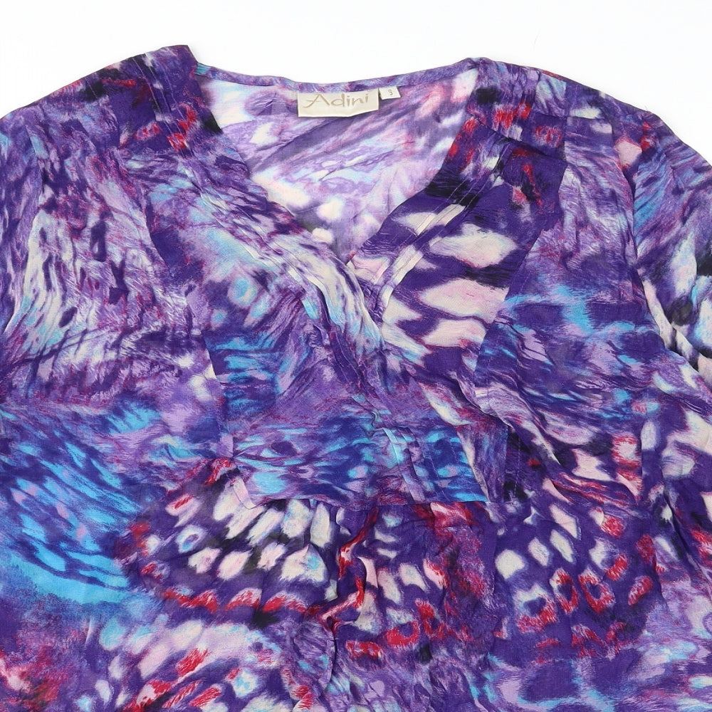 Adini Womens Purple Geometric Viscose Basic Blouse Size S V-Neck