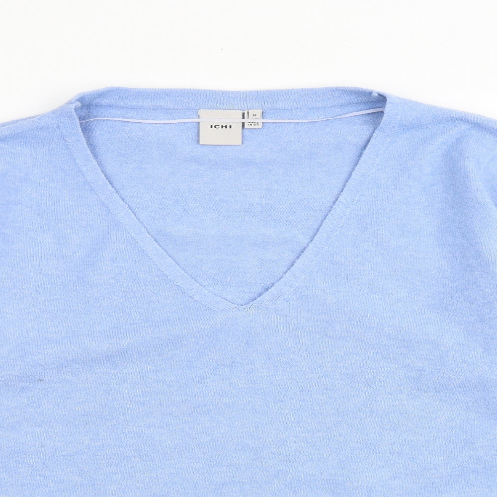 ICHI Womens Blue V-Neck Polyester Pullover Jumper Size M
