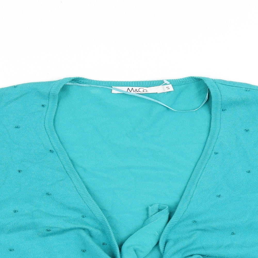 M&Co Womens Green V-Neck Viscose Cardigan Jumper Size S - Tie Front