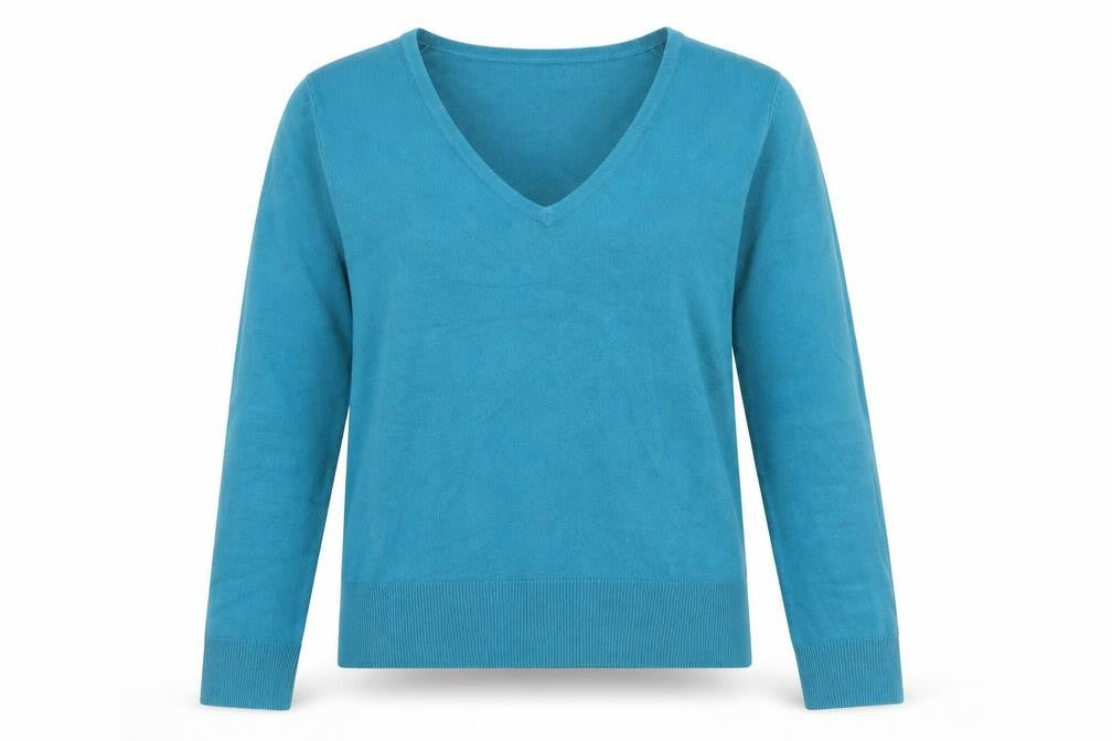Marks and Spencer Womens Blue V-Neck Acrylic Pullover Jumper Size 10