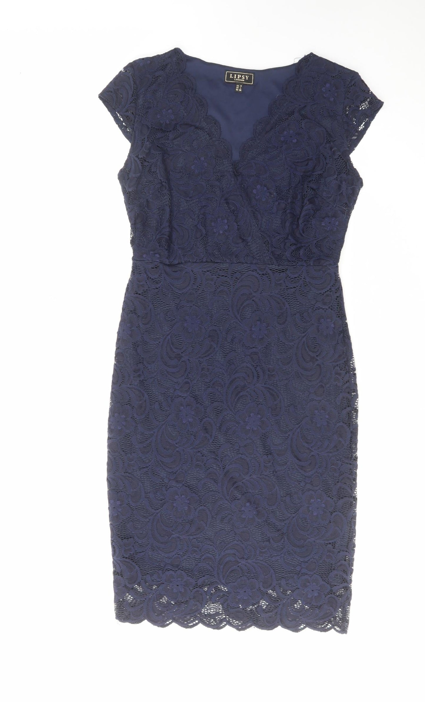 Lipsy Womens Blue Polyamide Shift Size 10 V-Neck Zip