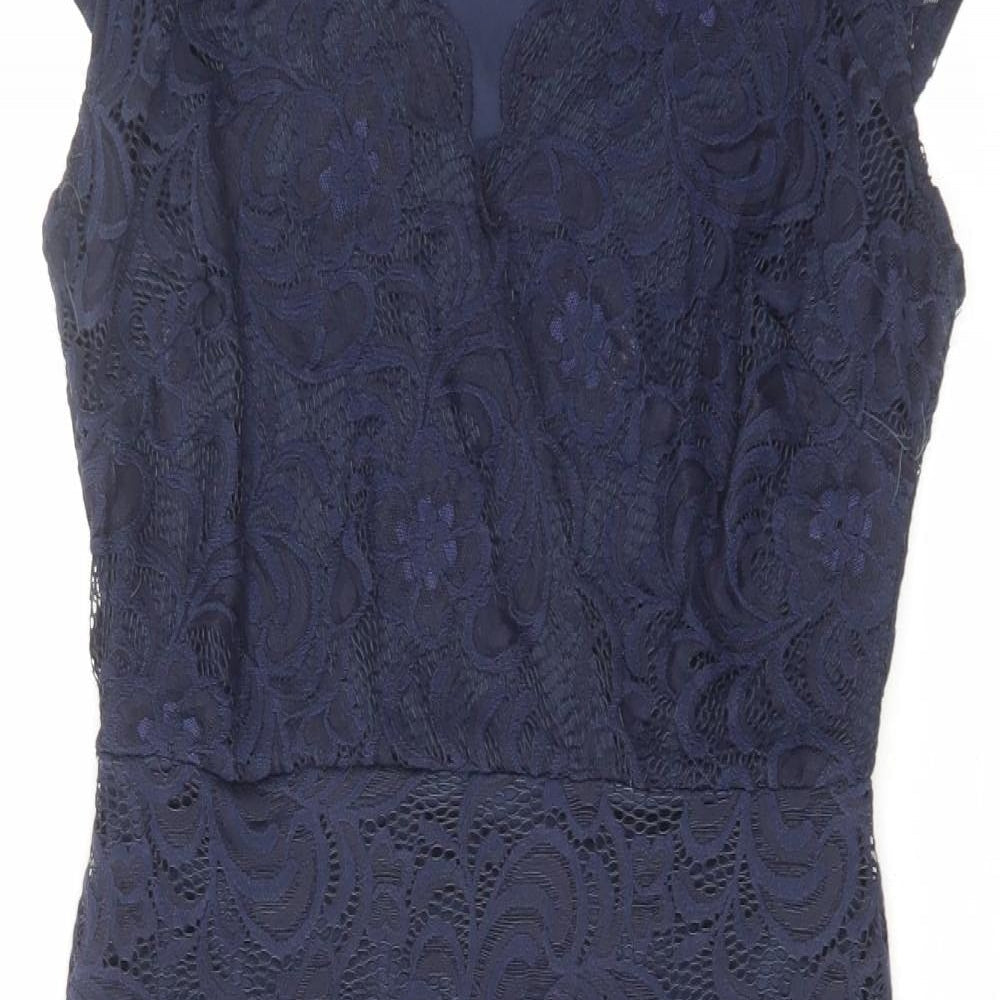 Lipsy Womens Blue Polyamide Shift Size 10 V-Neck Zip
