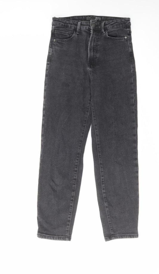 Stradivarius Womens Black Cotton Straight Jeans Size 8 L27 in Regular Zip