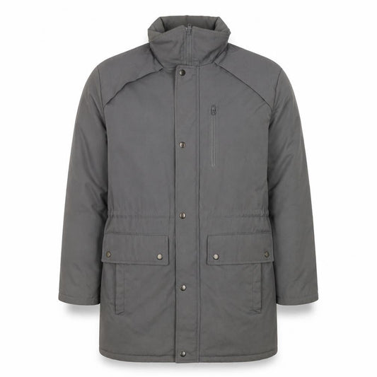 Front view of Canada men’s grey parka jacket, size M, zip