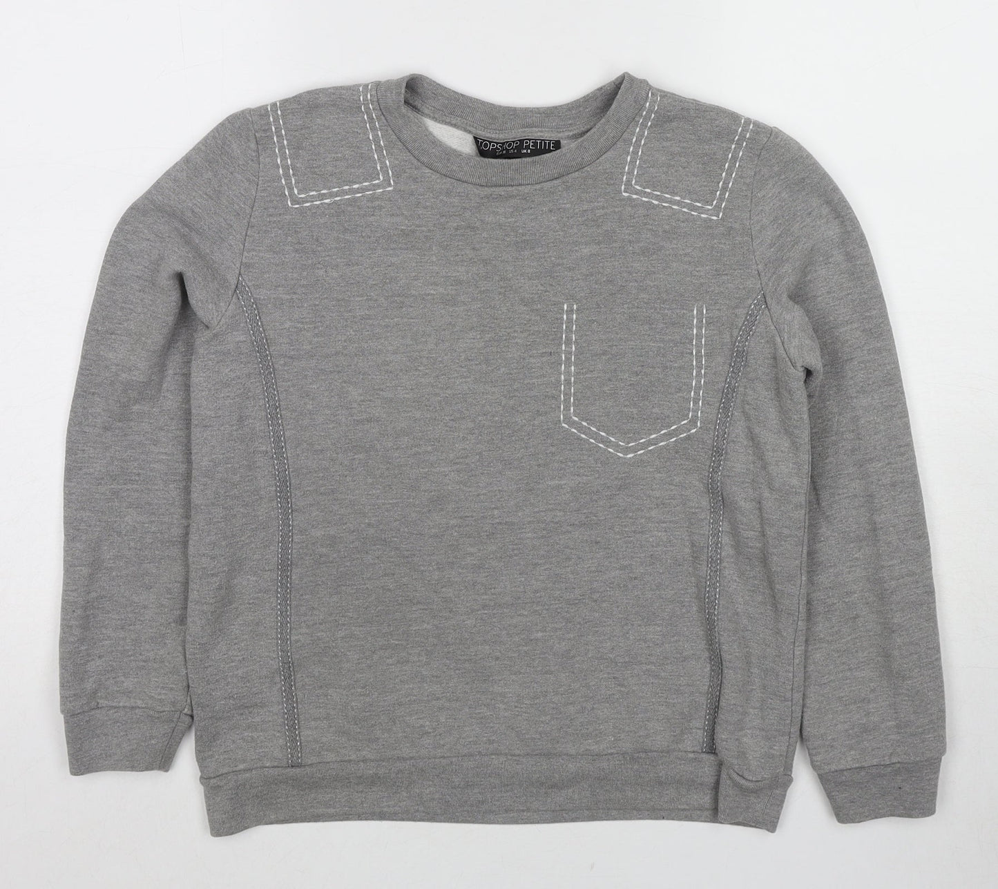 Topshop Womens Grey Cotton Pullover Sweatshirt Size 8 Pullover