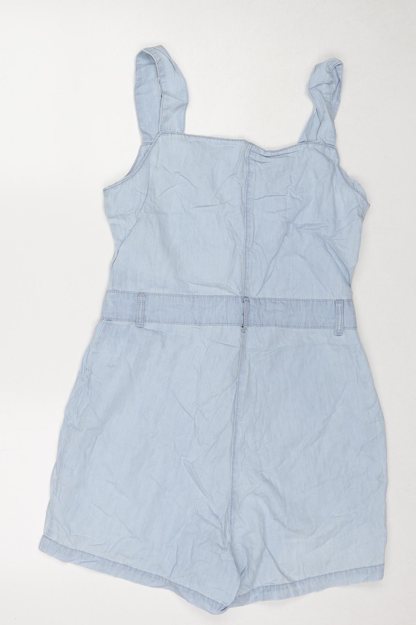 Denim & Co. Womens Blue Striped Cotton Playsuit One-Piece Size 10 Button